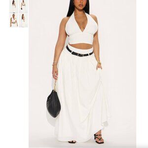 Meredith Halter Maxi Skirt Set - White